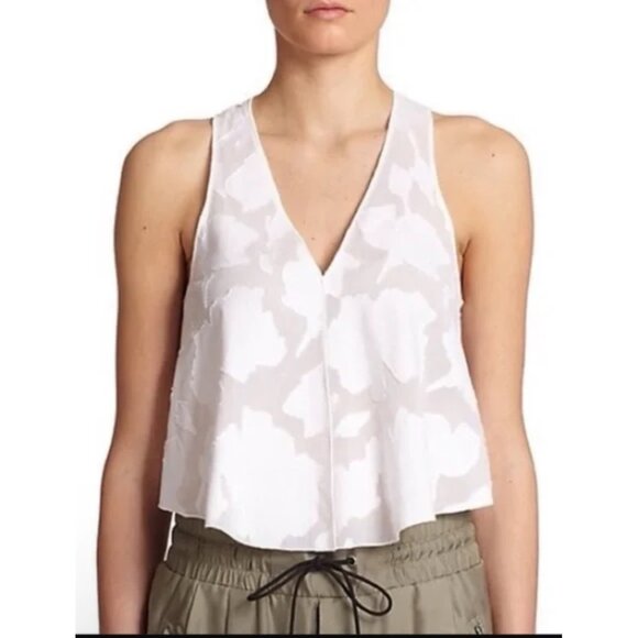 Rag & Bone Womens Crop Tank Top Sheer White XS Embroidered Floral Augusta Boho - Picture 1 of 11